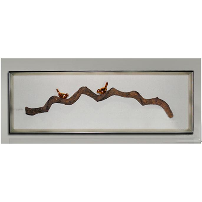新中式地方特色实物画 树皮实物画 树根实物画 树枝小鸟实物画装饰画